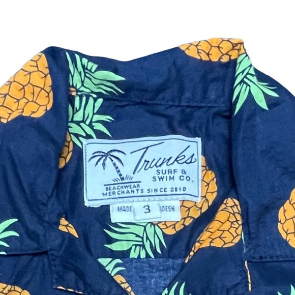 Trunks Surf & Swim Co. Hawaiian Button-Up Shirt - Size 3T - Pineapples - Blue - Picture 3 of 4